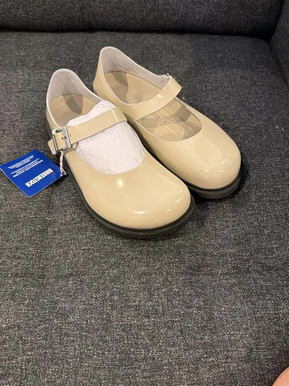 Birkenstock Santa Clarita Mary Jane Flats Oyster Patent Leather Size 38